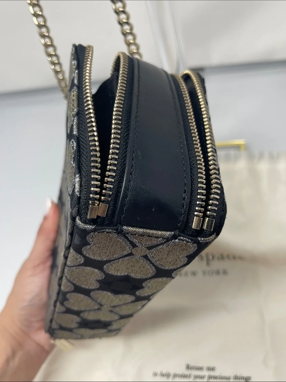 kate spade black and Gold Clover Odette Jacquard Chain Shoulder/crossbody Bag